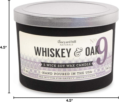 Matte Black Letterpress 3-Wick Scented Candle, 12-Ounce, Whiskey & Oak