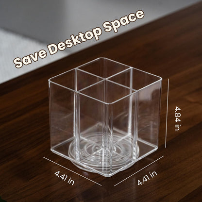LiveGlow Clear Makeup Brush Holder,Acrylic Rotating 360°Makeup Brush Organizer,Pen holder with 4 Grids,Makeup Holder for Courtup,Containers for Desk,1pc