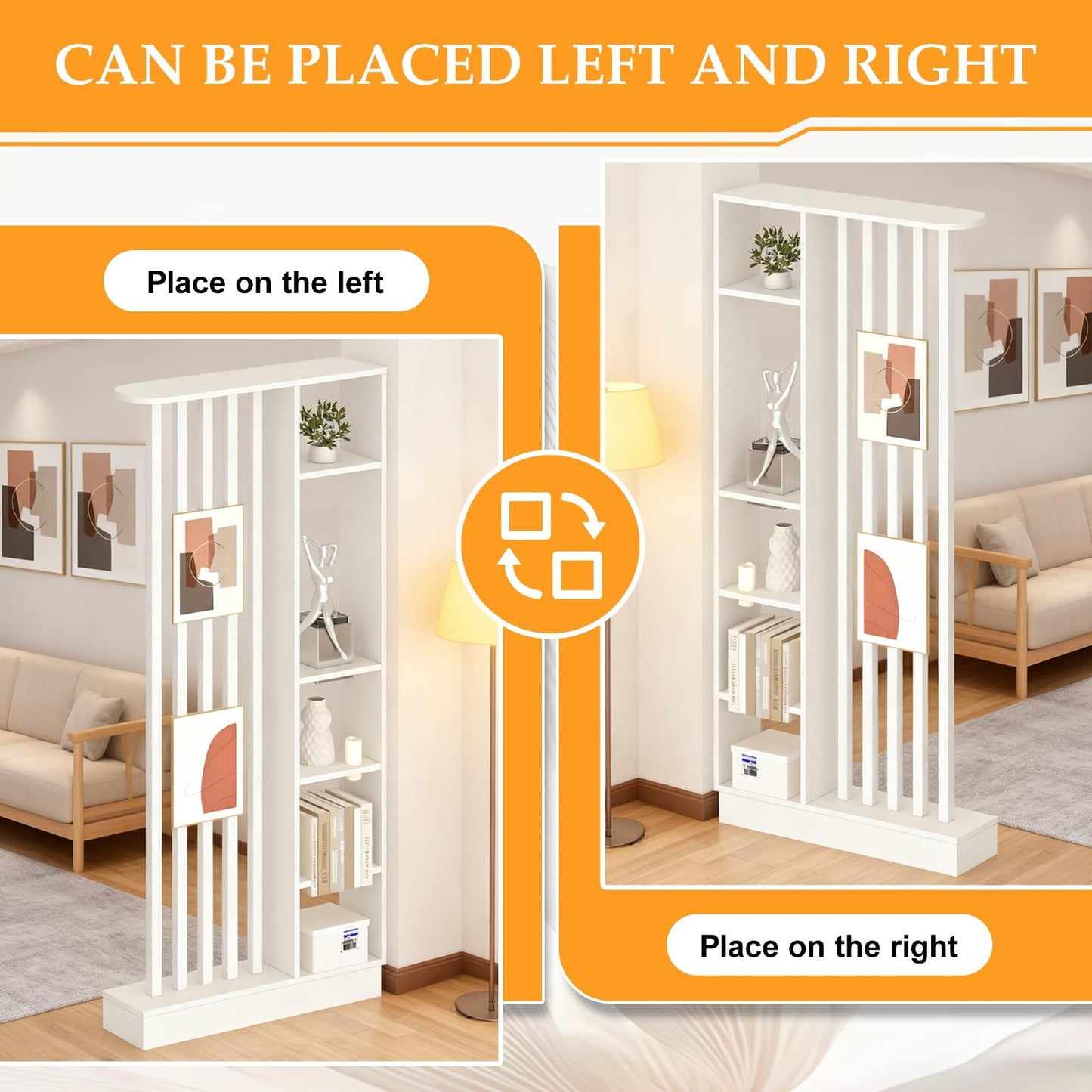 Wall Room Divider, Freestanding Wood Room Divider Shelf with Shelves, Divider Screen Separator Screen with Storage, Wall Divider for Room Separation, for Home Office Decorative(White,39.4IN)