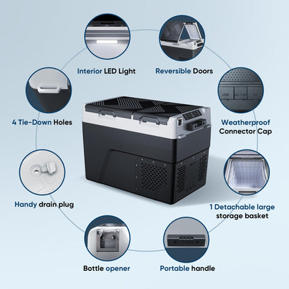 Feelfunn 12 Volt Refrigerator Car Fridge - 61QT(58L) Dual Zone Electric Cooler, Car Refrigerator -4℉~68℉, Portable Refrigerator 12/24V DC 100-240V AC, Portable Freezer for Travel Camping RV Home