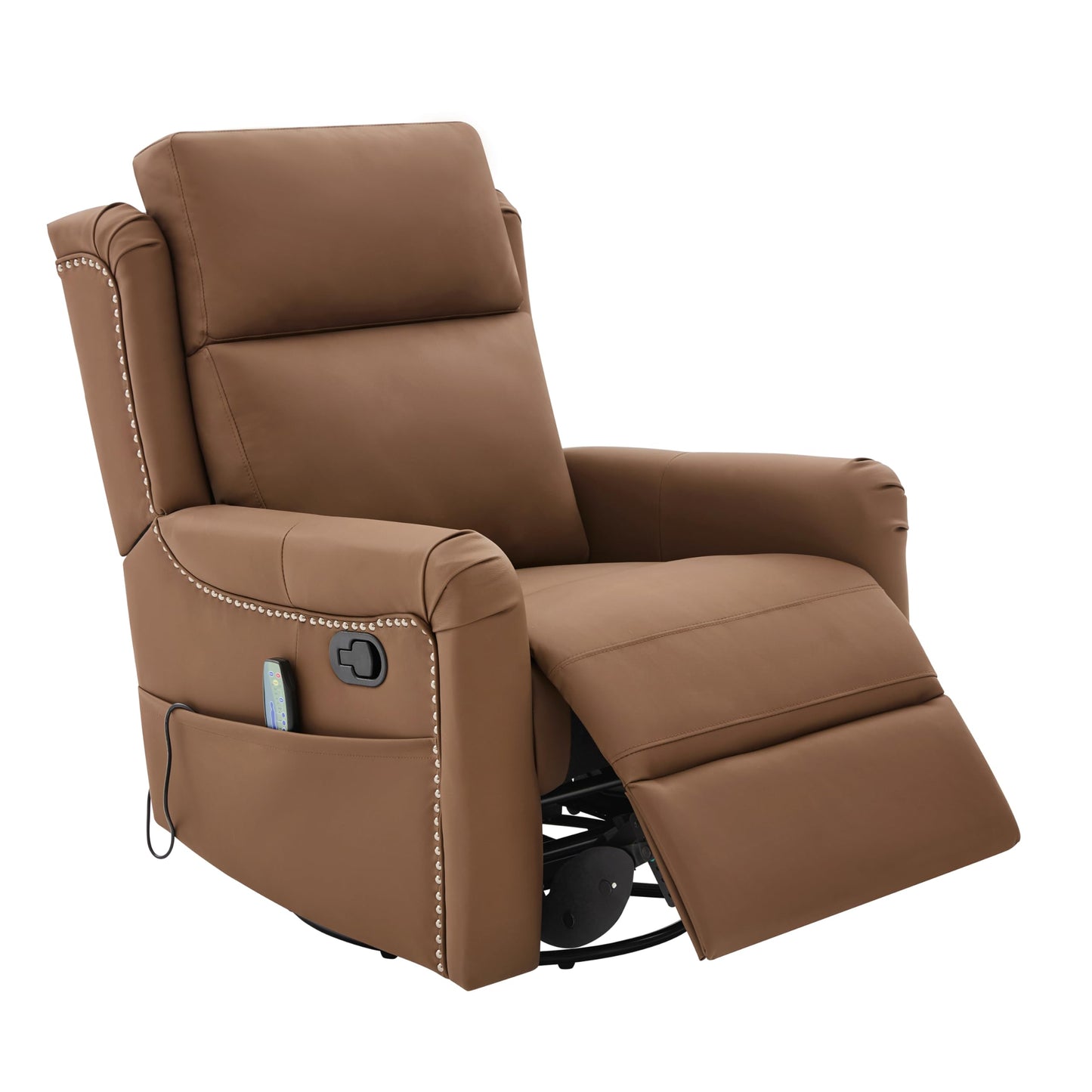 Christopher Knight Home Bailey American Massage Chair Recliner, Manual Swivel Rocker Recliner Chair with Massage and Heat, PU Leather Recliner Chair for Adults, Easy Move Design for Home Office, Brown