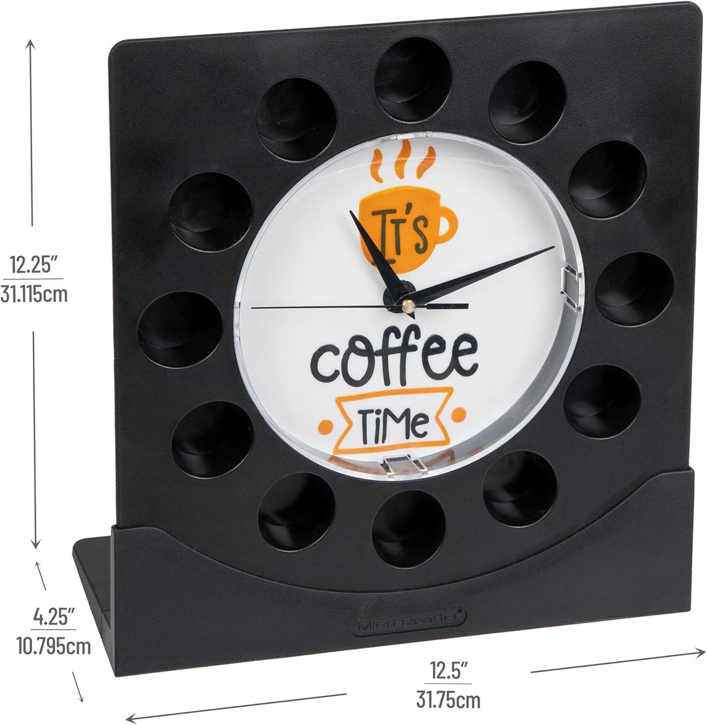 Mind Reader Single Serve Coffee Pod Clock, 12 Pod Capacity, Black Countertop or Wall Mount, 12.5" L x 4.25" W x 12.25" H