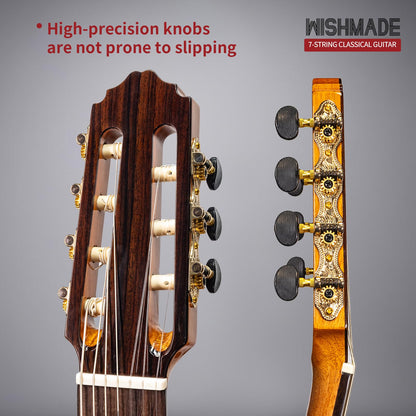 WishMade 7 String Acoustic Classical Guitar Full Size Nylon String Guitars for Adults with Gig Bag