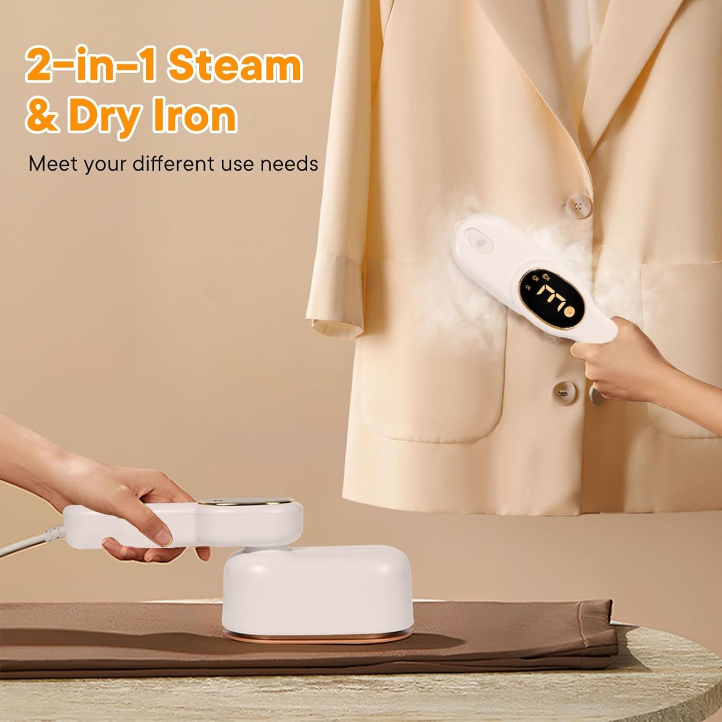 Skiennix Smart Travel Steamer - 1200W Handheld Mini Iron with LCD Display & 3 Steam Modes | Fast Heat-Up in 5 Seconds