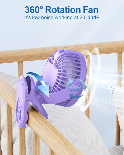 SWEETFULL Portable Clip on Fan, Battery Operated 4000mAh Rechargeable Fan with LED Display, 4 Speeds for Travel Camping