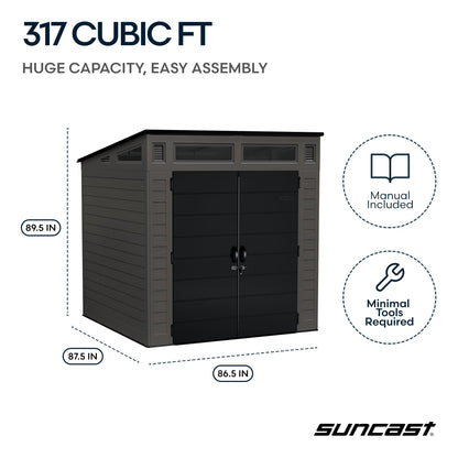 Suncast Modern Outdoor Storage Shed, 200 cu. ft. Peppercorn Resin Shed for Lawn Mower, Bikes, Utility Tools, Patio, & Yard. Weatherproof & Lockable Modern Sheds & Outdoor Storage, Made in USA
