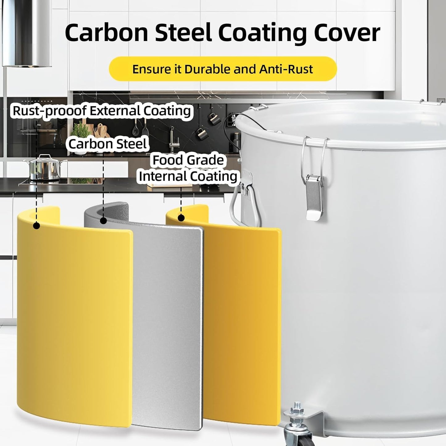 Fryer Grease Bucket 16 Gal, Fryer Oil Bucket With Lid, Oil Disposal Caddy w/Rust-Proof Coating, Coated Carbon Steel Oil Filter Pot With Caster Base, Oil Transport Container w/Lock Clips & Filter Bag