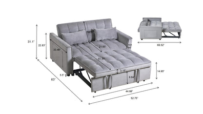 Trygoal 3-in-1 Sofa Bed, 53" Pull-Out Sleeper Sofa Bed with 3-Level Adjustable Backrest, Velvet Fabric Loveseat Sleeper Couch for Living Room & Bedroom & Apartment & Dorm Furniture, Light Gray
