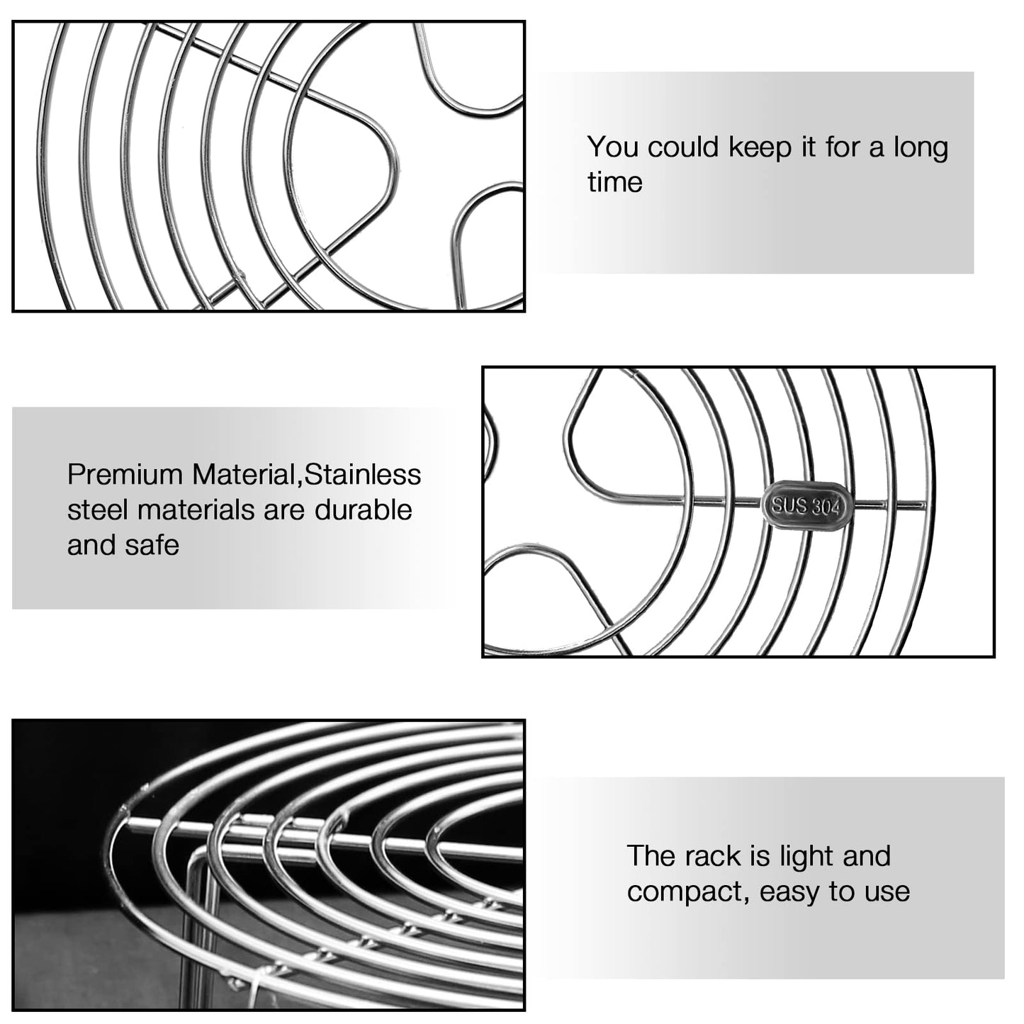 Round Steamer Rack and Cooling Rack,Stainless Steel Pot Trivet, Cooking Rack,Wire Steamer Kettle Rack Holder, Air Fryer Cooking Steamer Rack for Baking Canning Cooking Steaming, 7.9''X2.8''