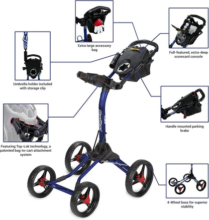 Bag Boy Quad XL Golf Push Cart, Black/Silver