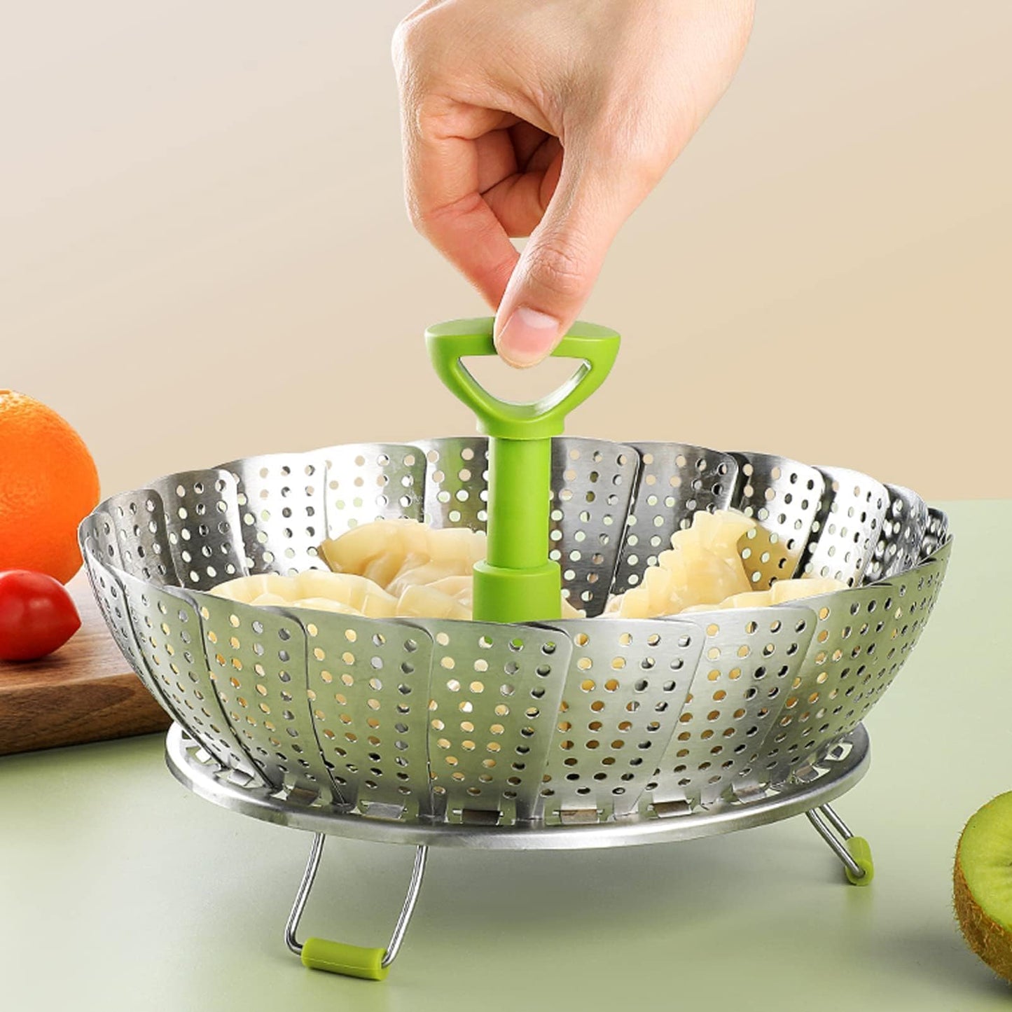 Sihuuu Folding Stainless Steel Steamer Basket (7-11 Inches) with Heat Resistant Handle - Ideal for Cooking Seafood, Vegetables, Fruits - Expandable and Easy to Clean - Dishwasher Safe