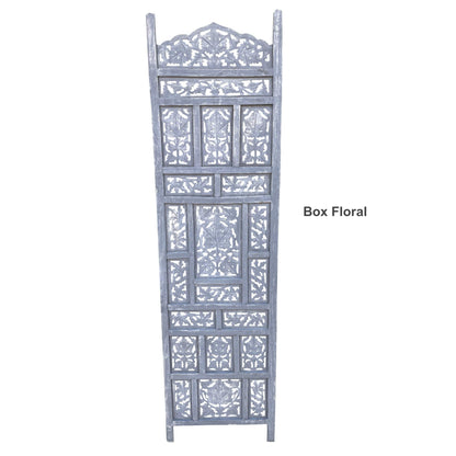 Hand Crafted 4-Panel Wood Divider, Multi-Panel Privacy Screen (Box Floral)