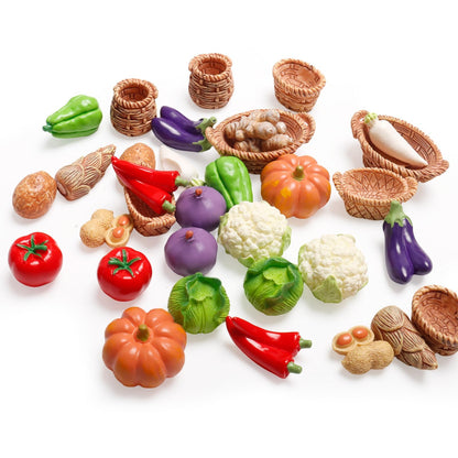 Exasinine 42 Pcs Miniature Food Mini Vegetables Figurines Miniature Baskets for Miniatures Food Kitchen Mini House Store