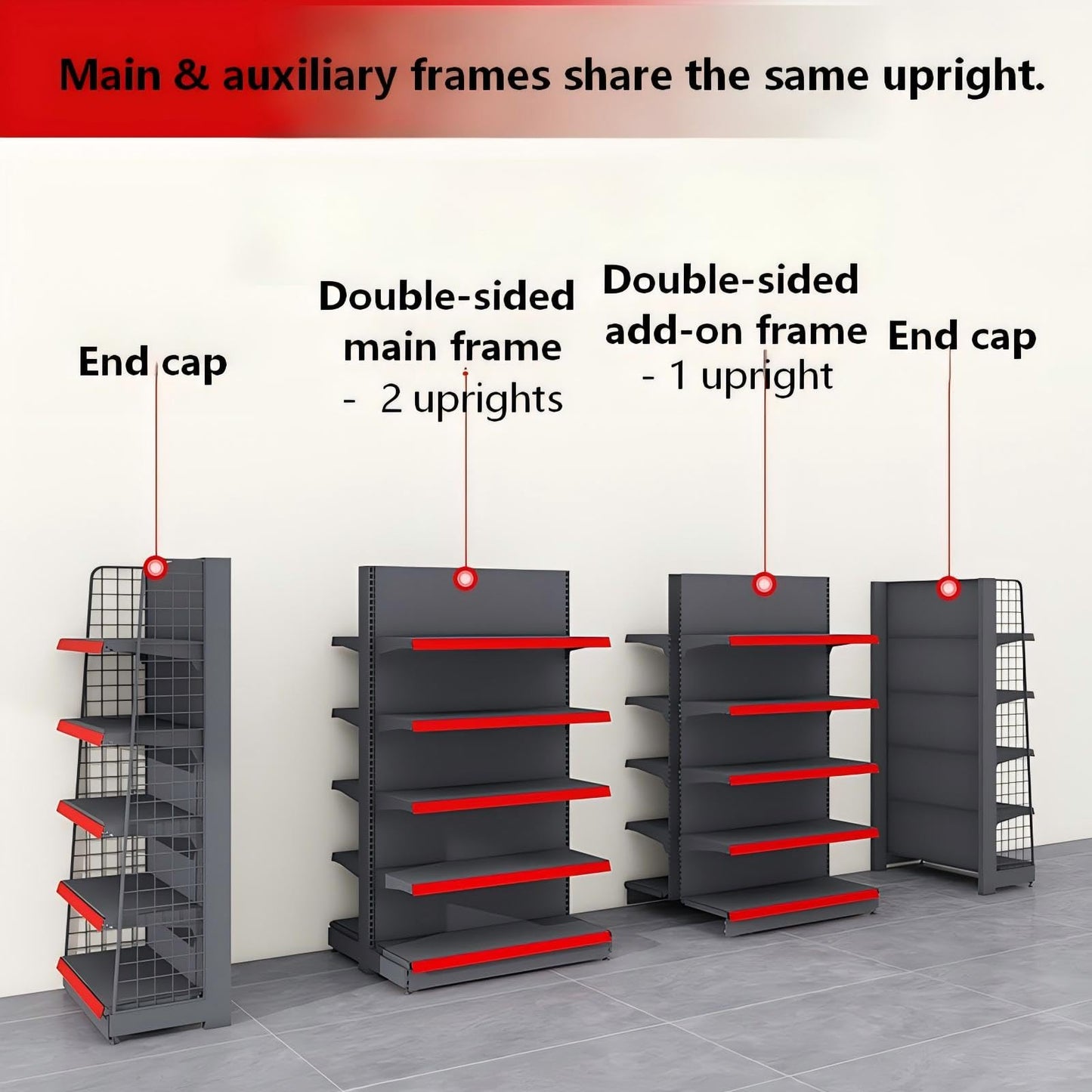 Double-Sided Retail Display Shelving Unit, Adjustable Height, Customizable Combination, 2 Colors (Black, W106*D31*H63)