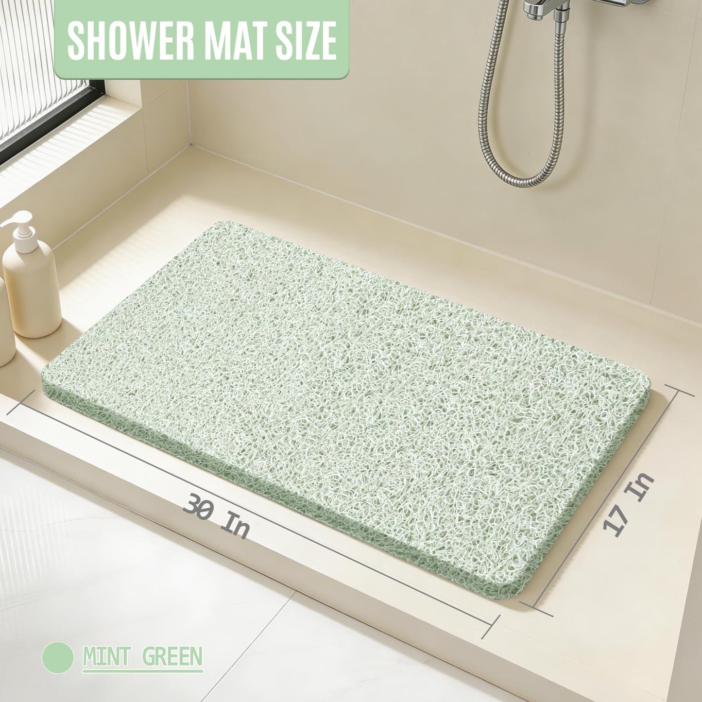 Joyhalo Shower Mat Bathtub Mat Non Slip, Bathmats Non Slip, Quick Drying Foot Scrubber Loofah Mats for Shower, Tub, Bathroom, Home,30x17inch, Mint Green