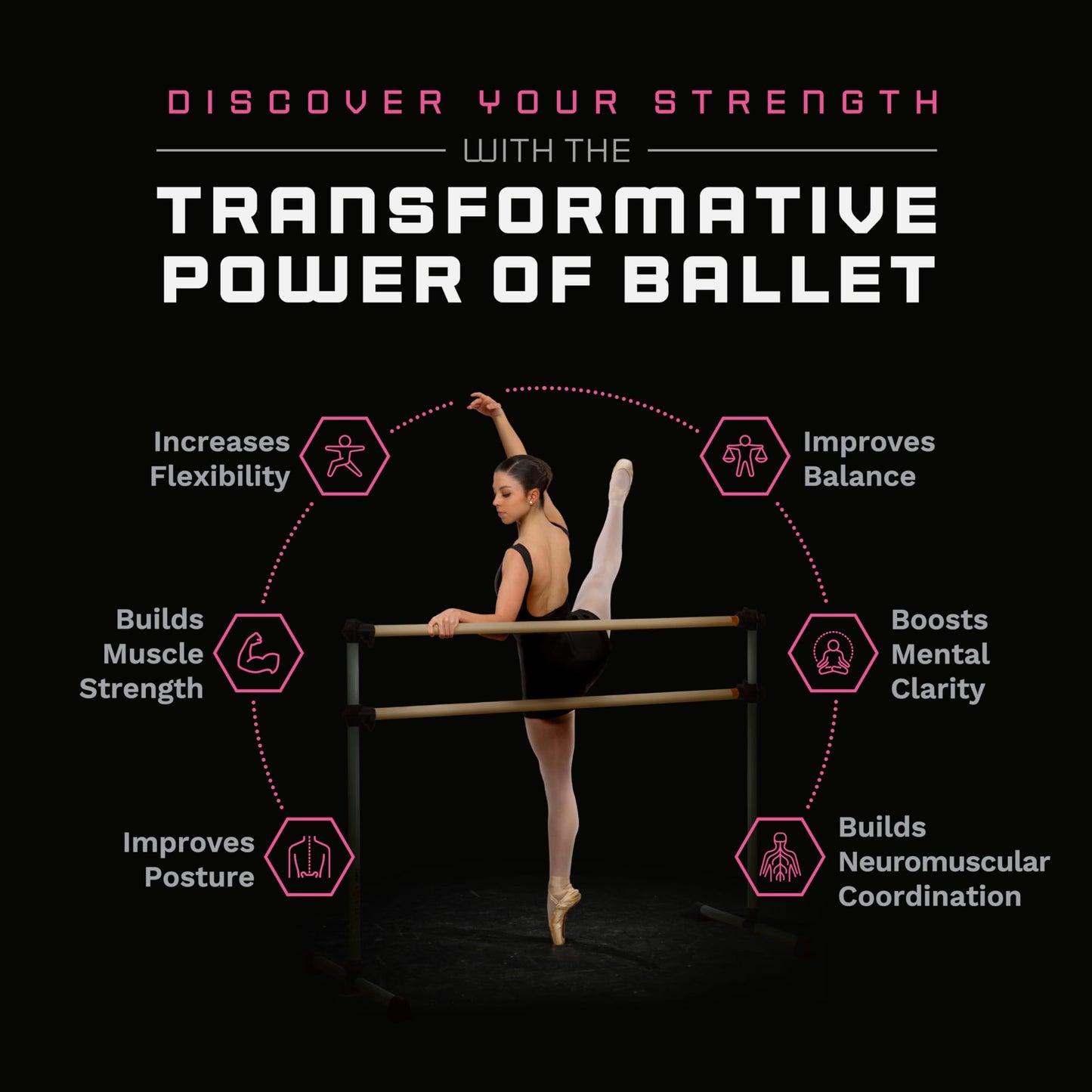 VITA Barre Portable Freestanding Double Ballet Barre, Prodigy, 8 Ft Bars, Light Pink | Adjustable Height, USA Made, Home or Gym Exercise Equipment for Kids & Adults | Dance, Fitness, Pilates