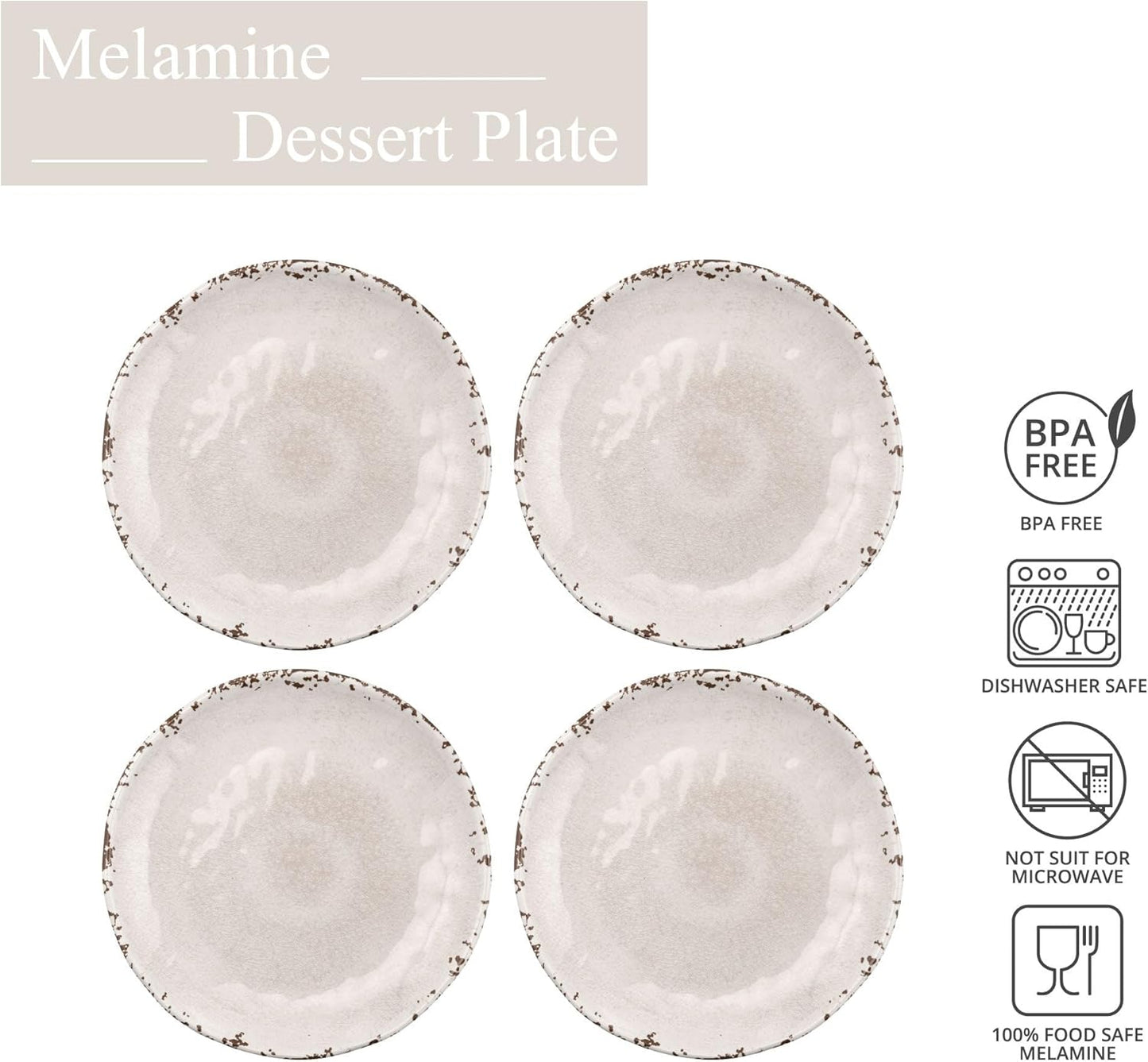 Supreme Housewares 4-Piece 6 Inch Melamine Dessert Plates, Small Serving Plates for Appetizer, Snack, Fruit, Side