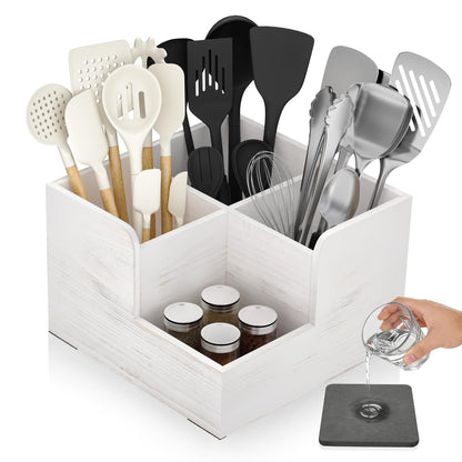 Yofidra Kitchen Utensil Holder with Stone Drying Mats, 4 Compartments Corner Utensil Holder for Kitchen Countertop, Extra Large Silverware Organizer (White)