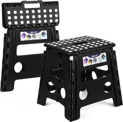 13 inch 2 Pack 300 LBS, Delxo Folding Step Stool, Non-Slip Foldable Stools Up to Step Stool with Handle, Lightweight