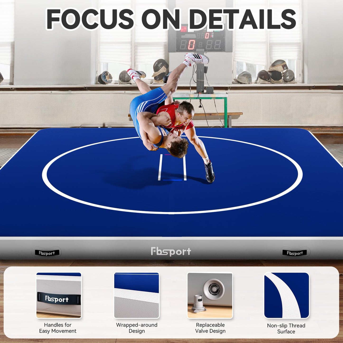 FBSPORT Inflatable Wrestling Mat 13ft /10ft /5ft, Outdoor and Indoor PVC Jiu Jitsu Mats, Gymnastics Training Mat Foldable for BJJ, MMA, Martial Art, Boxing, Grappling and Judo
