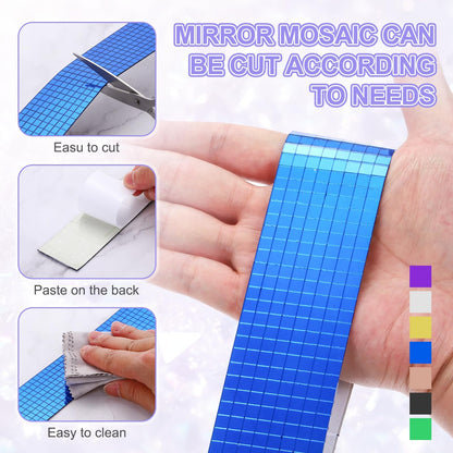 MECCANIXITY Self Adhesive Glass Mirror Mosaic Tiles 3200 Pcs 5 x 5 mm Disco Tiles for Craft Decoration Glass Mirror Disco Ball Gold 2 Pcs