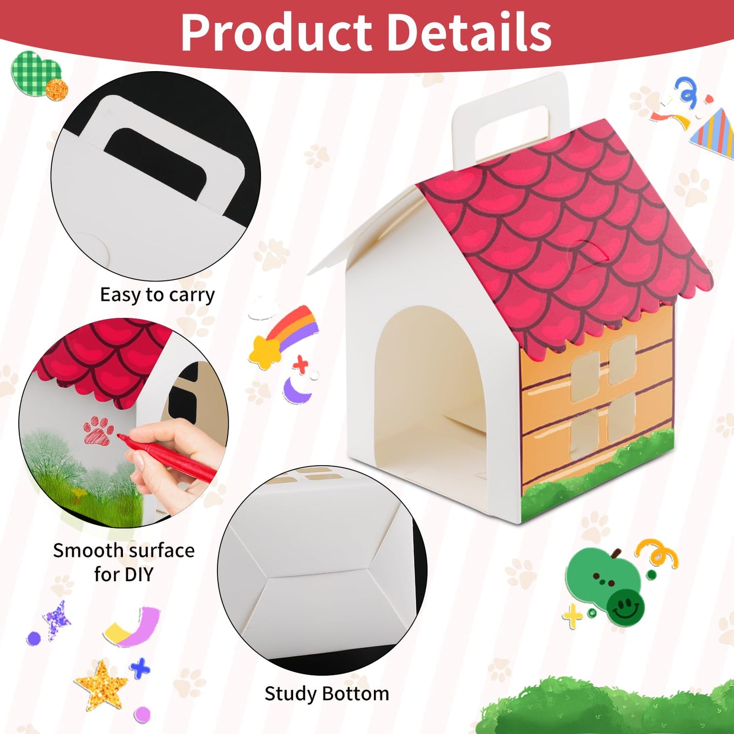 24 Pcs Dog Party Favor Boxes,White Foldable Dog House Shaped Treat Gift Boxes with Handles,Holes,Window Design,Fit for Back to School Favors,Puppy Pet Adoption Parties,Birthday Decorations,DIY Crafts