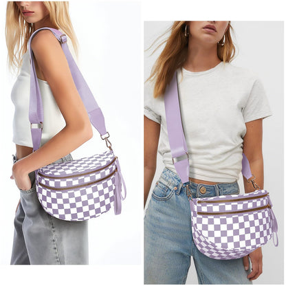 Checkered Crossbody Bum Bags for Women Nylon Checkered Purse Checkerboard Fanny Pack