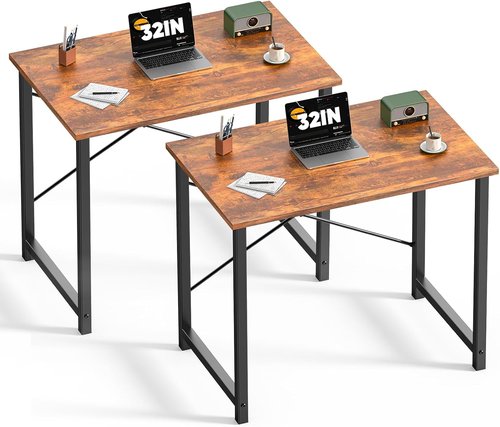 DUMOS Small Computer Desk - Modern 32-Inch Home Office Writing Table with X-Shaped Reinforcement | Rust Finish