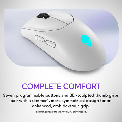 Alienware Wired/Wireless Gaming Mouse AW610M - 16000 DPI Optical Sensor, 350 Hour Rechargeable Battery, 7 Buttons, 3-ZONE 16.8m AlienFX RGB Lighting, Ergonomic - Dark Side of the Moon