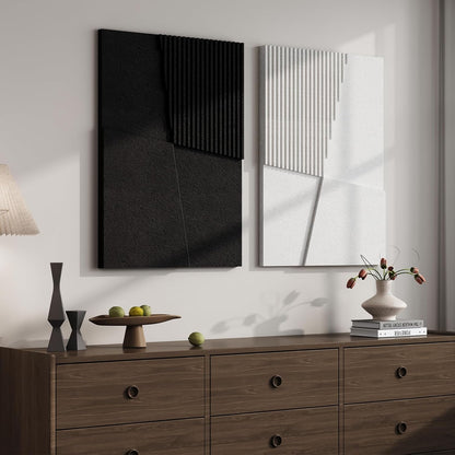 Skiennix 3D Textured Black and White Abstract Wall Art - Modern Geometric Paintings, 24x36 In, 2 Piece Set