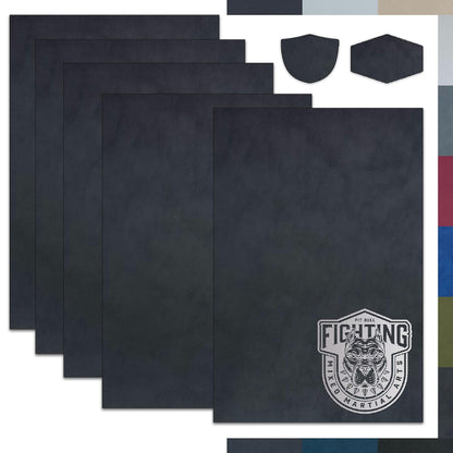 Black/Silver Laserable Leatherette Sheet Laser Engraving Blanks Faux Leather Hat Patches Heat Press Iron-on with Heat-Activated Adhesive Backing for Beanie Cap Crafts Material Supplies,1.6mm,5-Pack
