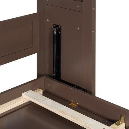 Merax Twin Murphy Bed Frame with Top Cabinet, Multi Storage Shelves & 4 Ratten Doors, 2-in-1 Bed Desk Space Saving Foldable Wall Bed with Light & USB Charging Ports, Espresso
