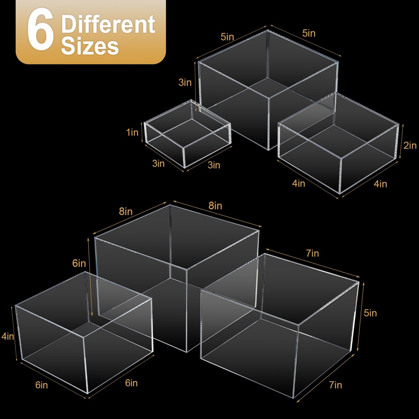 Cliselda 6Pcs Clear Acrylic Boxes for Display, Food Risers for Buffet Table Party Cupcake Candy Desset,Acrylic Nesting Risers Display Stands Cube Boxes with Hollow Bottoms
