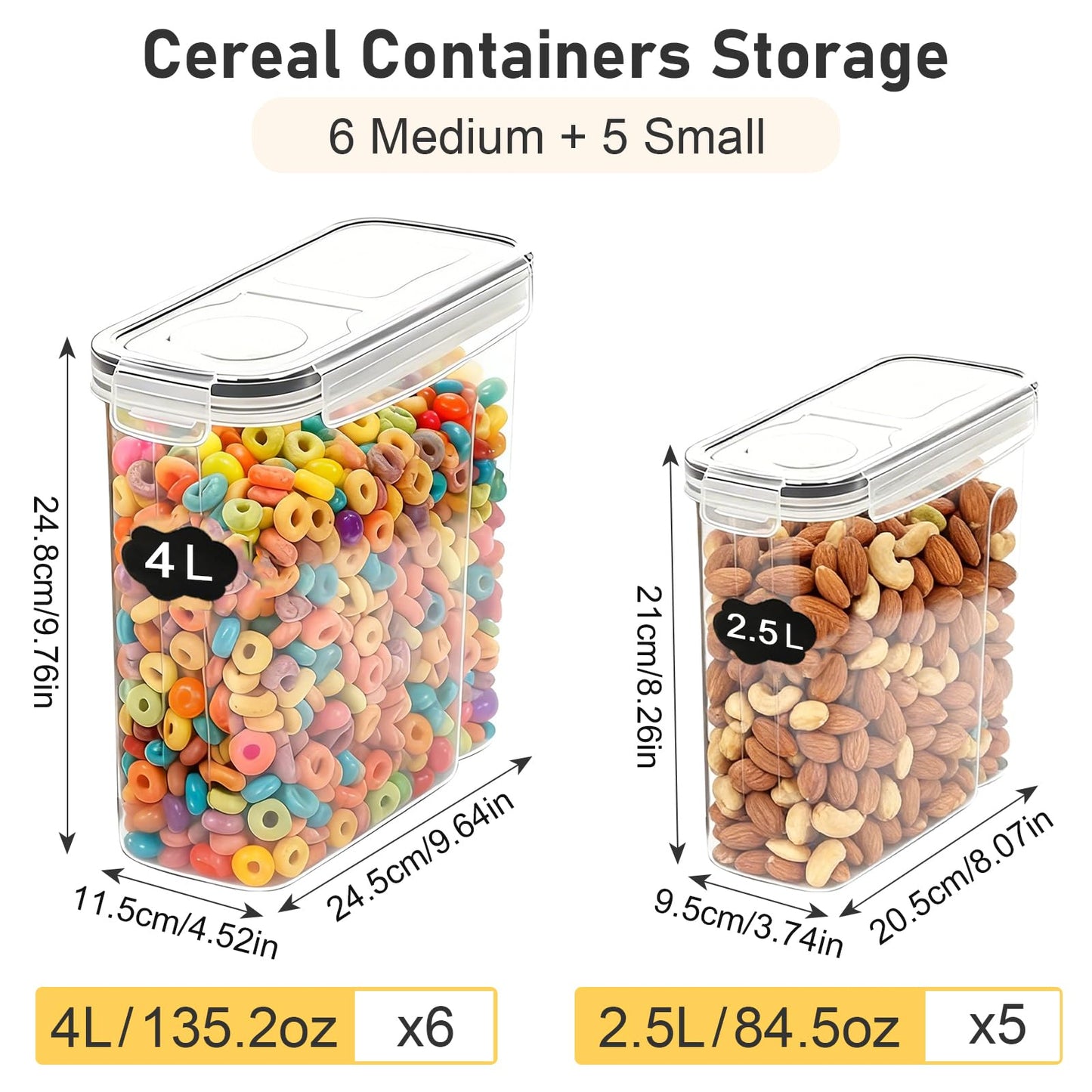 SHIMYUE 11 Pack Cereal Containers Storage Set (4L, 2.5L), Cereal Storage Containers with Pour Lids, Cereal Dispenser Pantry Organization Canister for Rice, Flour, Spaghetti, Oats,BPA Free, Leak Proof