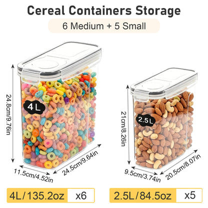 SHIMYUE 11 Pack Cereal Containers Storage Set (4L, 2.5L), Cereal Storage Containers with Pour Lids, Cereal Dispenser Pantry Organization Canister for Rice, Flour, Spaghetti, Oats,BPA Free, Leak Proof