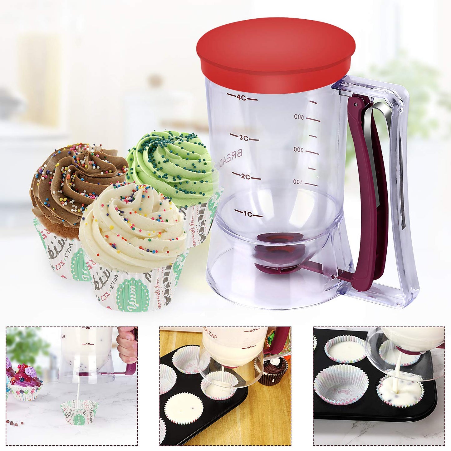BBSTARZ Batter separator Cupcakes Pancakes Cookie Cake Waffles Batter Dispenser cookie separator batter Cream Speratator Cup Measuring Baking Tools (Purple+red)