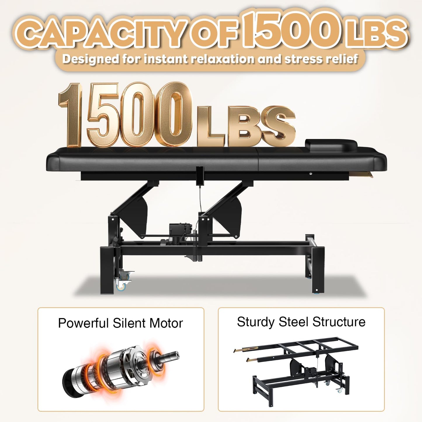 kaiwrxin Fully Electric Massage Table with Lift, 1500lbs Capacity - Professional Adjustable Facial Bed for Estheticians, Spa & Waxing, Heavy-Duty 1500lbs Capacity 2r1