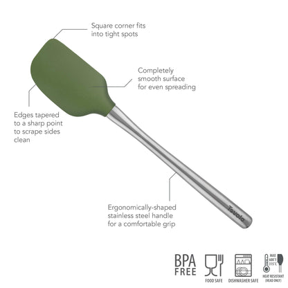 Tovolo Silicone Cooking Utensil Set of 6 Stainless Steel Handle Ladle Slotted Turner Tongs Flex Core Spatula Scraper Mixing Spoon & Potato Masher, Dishwasher Safe BPA Free Utensils, Pesto Green