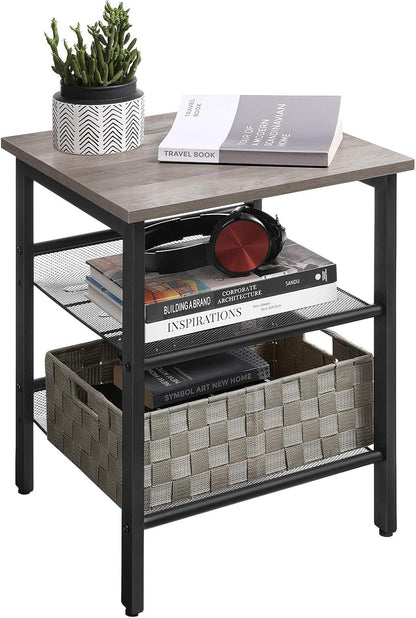 2 ULET023B02 VASAGLE INDESTIC End Table, Nightstand with Adjustable Mesh Shelves, Industrial Side Table for Living