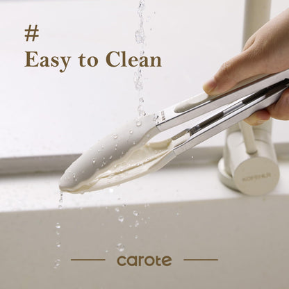 CAROTE Tongs for Cooking Heat Resistant Stainless Steel Kitchen Tongs with Non Scratch Silicone Tips, Perfect for Nonstick Cookware, BBQ Tongs Set of 3 (7"+9"+12")