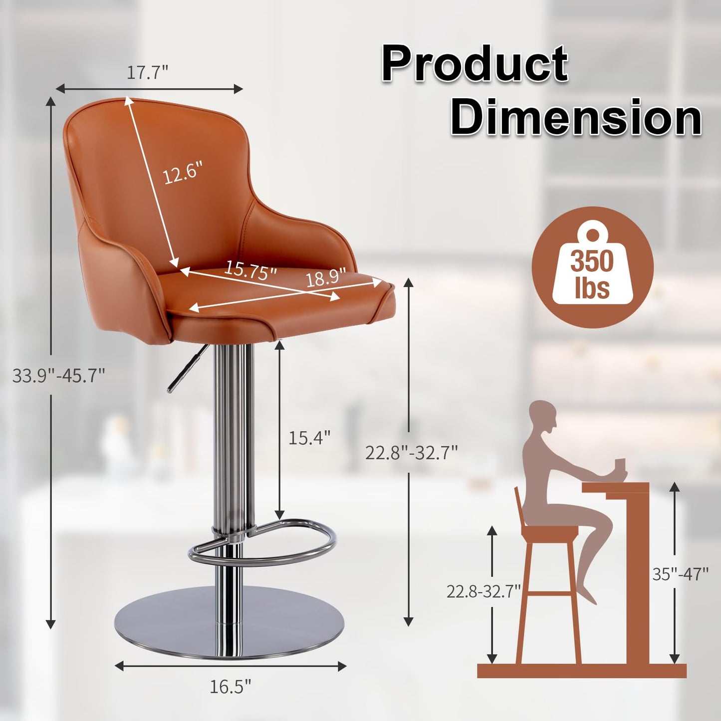 CozyRain Bar Stools Adjustable Stainless Steel Swivel Barstool with Back and Footrest,Modern Leather Upholstered Bar Chairs for Home,Kitchen,Bar, Counter Brown/Grey (Brown)
