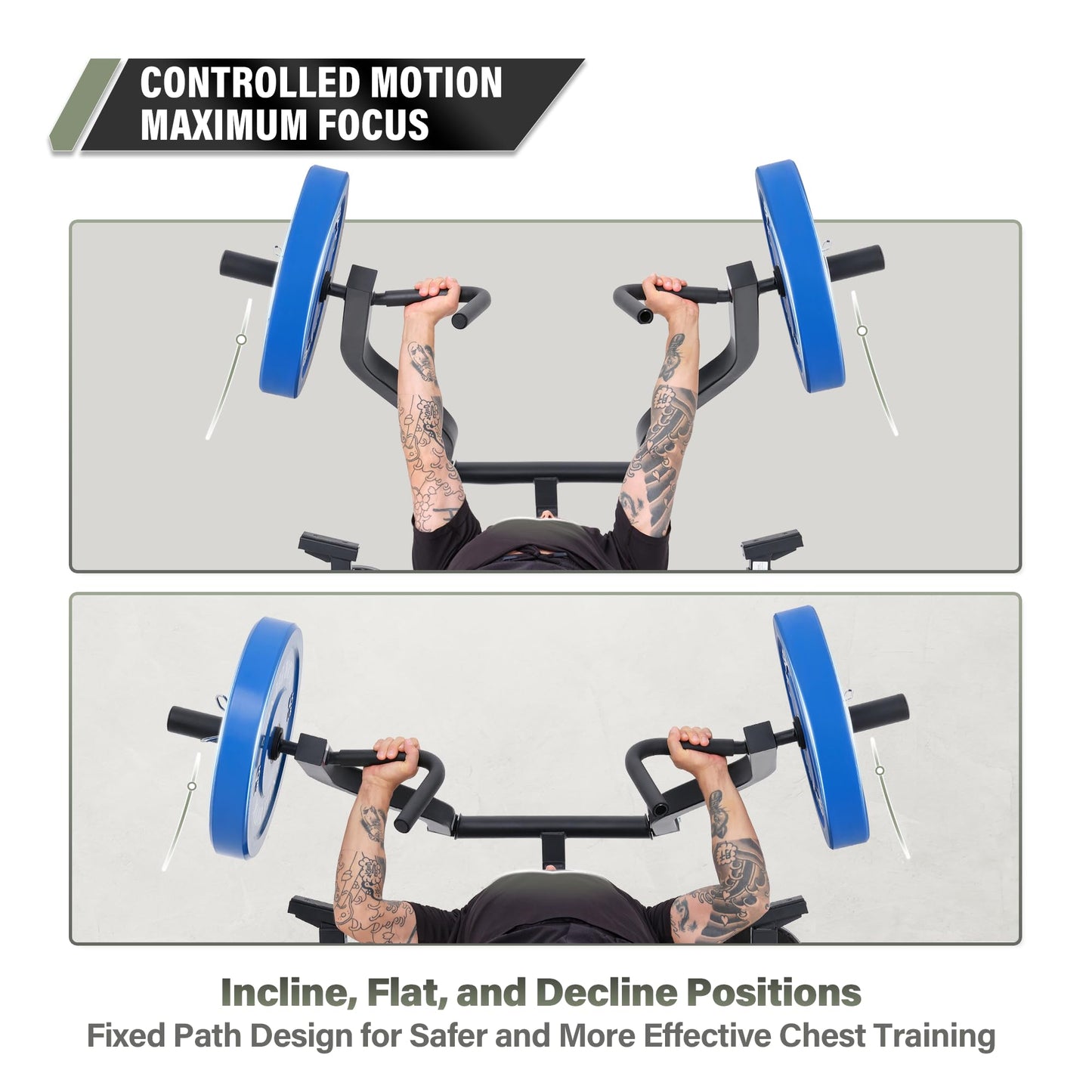 Major Fitness P1 Bench Press Machine with Independent Arms – Adjustable Flat & Incline Bench Press for Chest & AB Workouts – Perfect Home Gym Equipment (Black Rack + 230LB Color Plates)