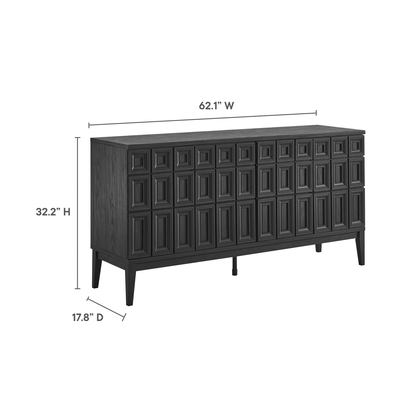 Modway Samos 62 Inch Retro Modern Sideboard with Storage in Black - Geometric Door Design Buffet Cabinet for Dining Room, Hallway, Living Room - Media Console Stand for Wall-Mounted TVs