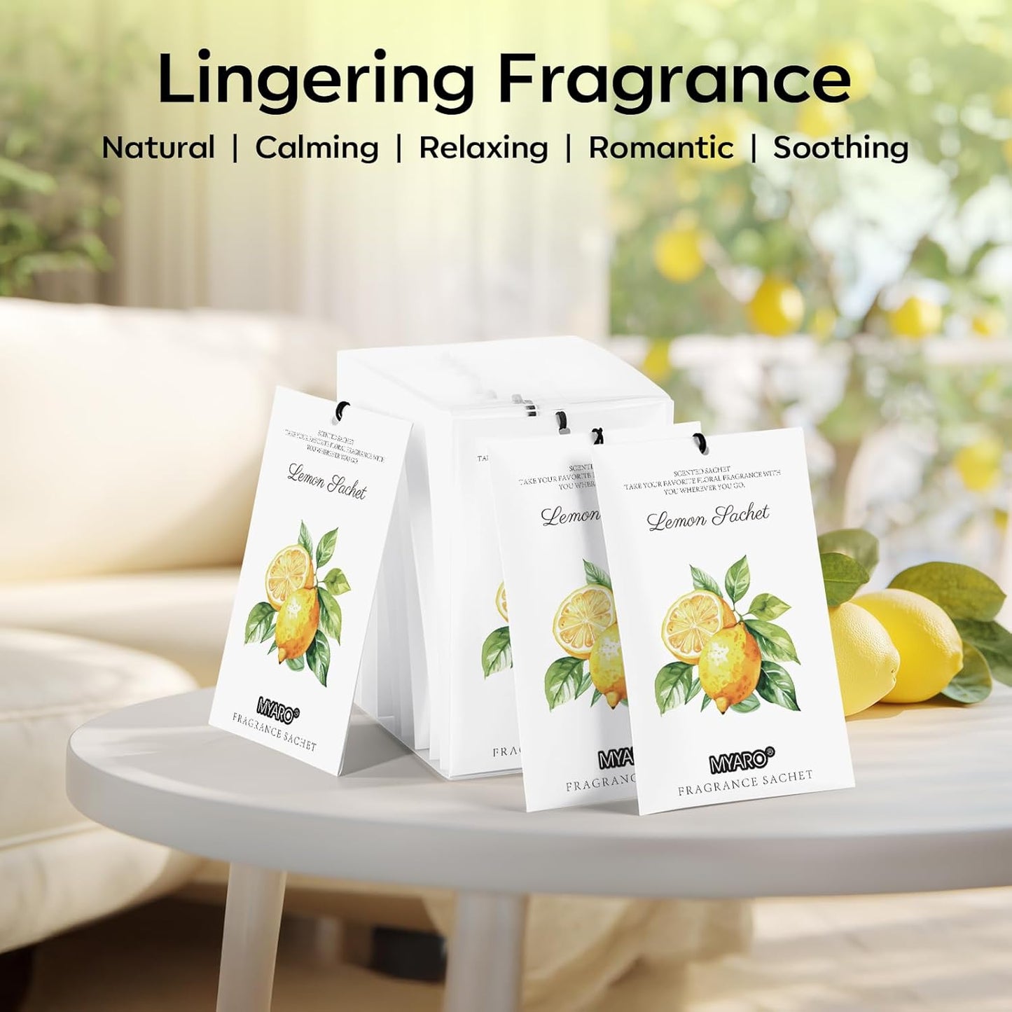 12 Packs Closet MYARO Lemon Scented Sachets for Drawer Bathroom Odor Eliminator - Fresh Home Fragrance Car Air Frehener