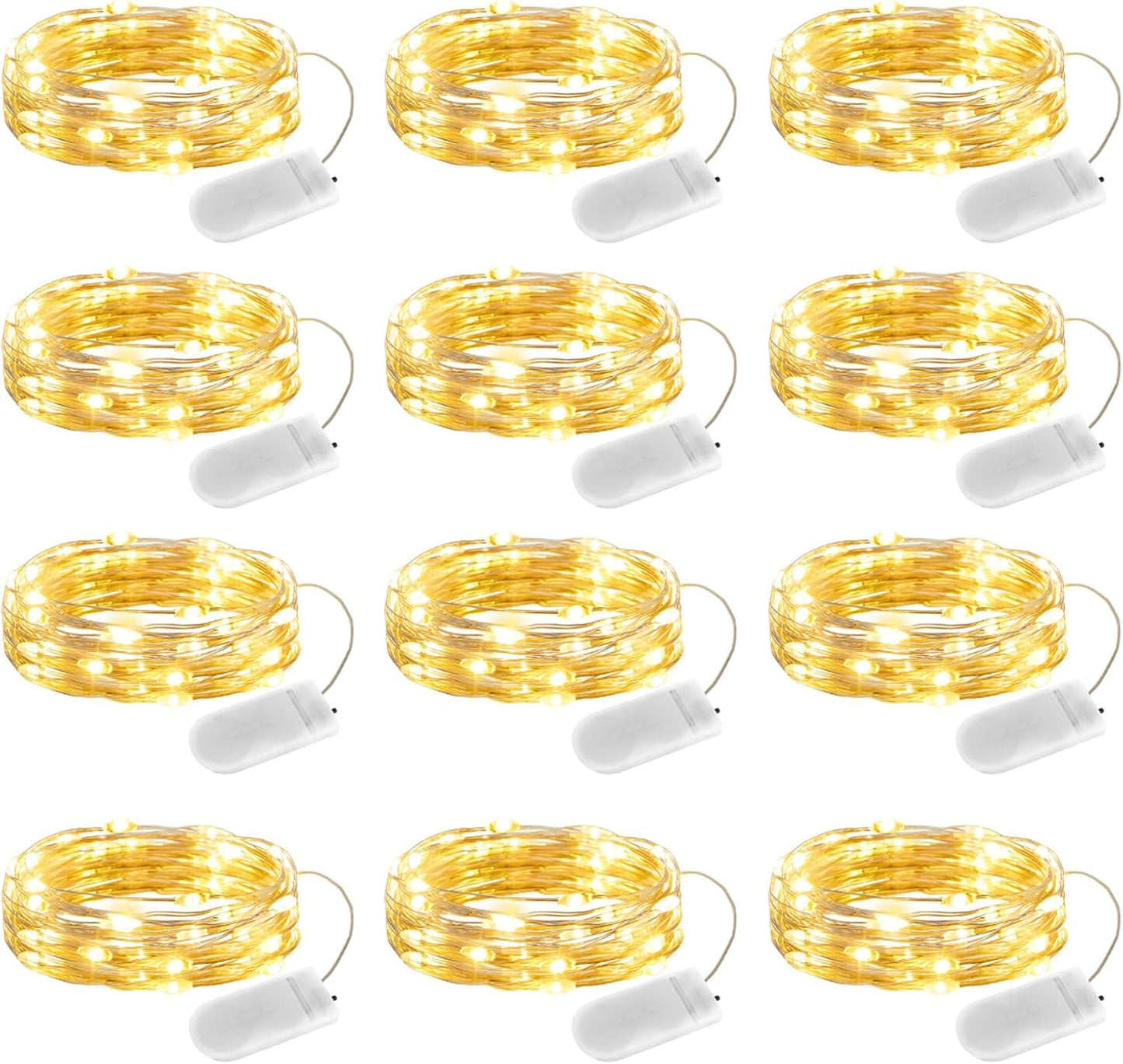 12 Pack 7ft 20 Fairy Lights Battery Operated String Lights - LED Silver Wire Firefly Lights for Mason Jars DIY Picture