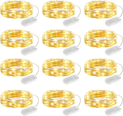 12 Pack 7ft 20 Fairy Lights Battery Operated String Lights - LED Silver Wire Firefly Lights for Mason Jars DIY Picture