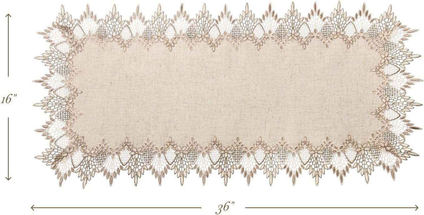 36 Inches 16 36 Inch) Phantomon Neutral Linen Table Runner Beige Embroidered Runner Lace Centerpiece for Dresser Tops