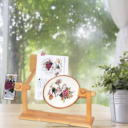 Embroidery Hoop Stand - Wooden Cross-Stitch Frame?Holder Floor Stand | Size Adjustable Hands-Free Desktop 360 Degrees Rotating Embroidery Stands for Hand Work