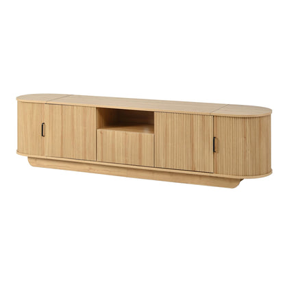 Merax TV Stand with Storage, Sliding Door Cabinets, Drawer and Open Shelf, Wooden Entertainment Center for Living Room, Media Console Table, Acacia Wood