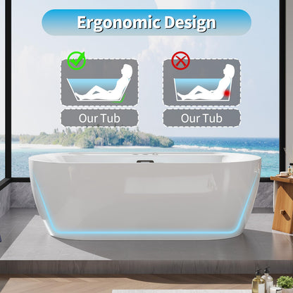 Jet Massage Freestanding Bathtub 71 inch Acrylic Soaking Tub with Bubble Jets and Manual Air Adjustment, Home Spa Bath for Relaxing Deep Water Massage